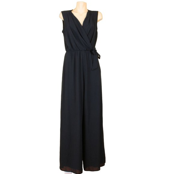 Eclipse Faux Wrap Jumpsuit Sash Waist Lined Small Black Sleeveless Formal D153 - Picture 1 of 9